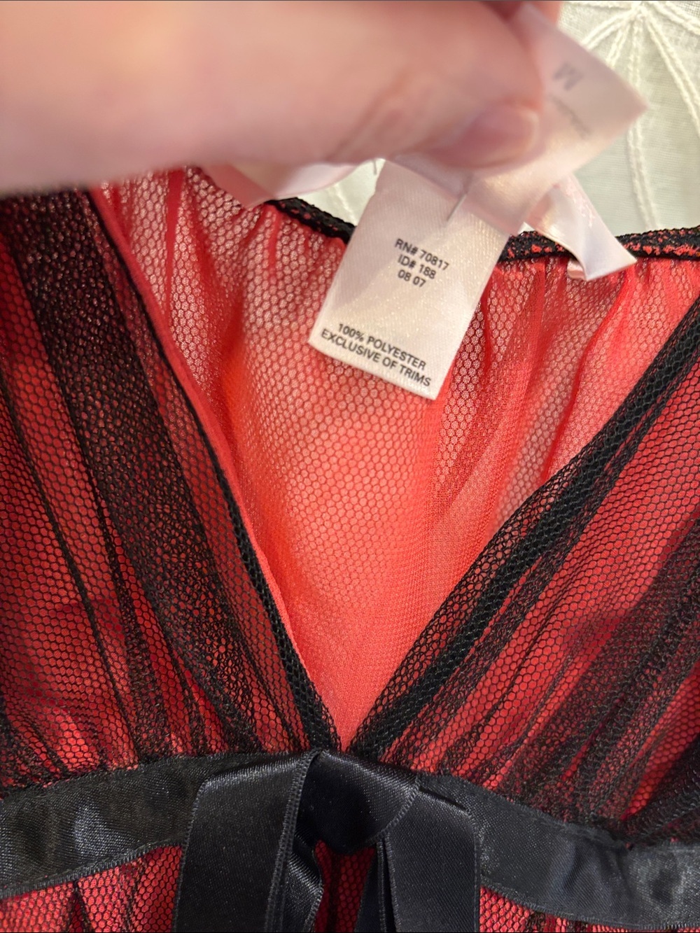 Victoria's Secret Red Sheer Babydoll Chemise with Black Trim - Picture 5 of 8